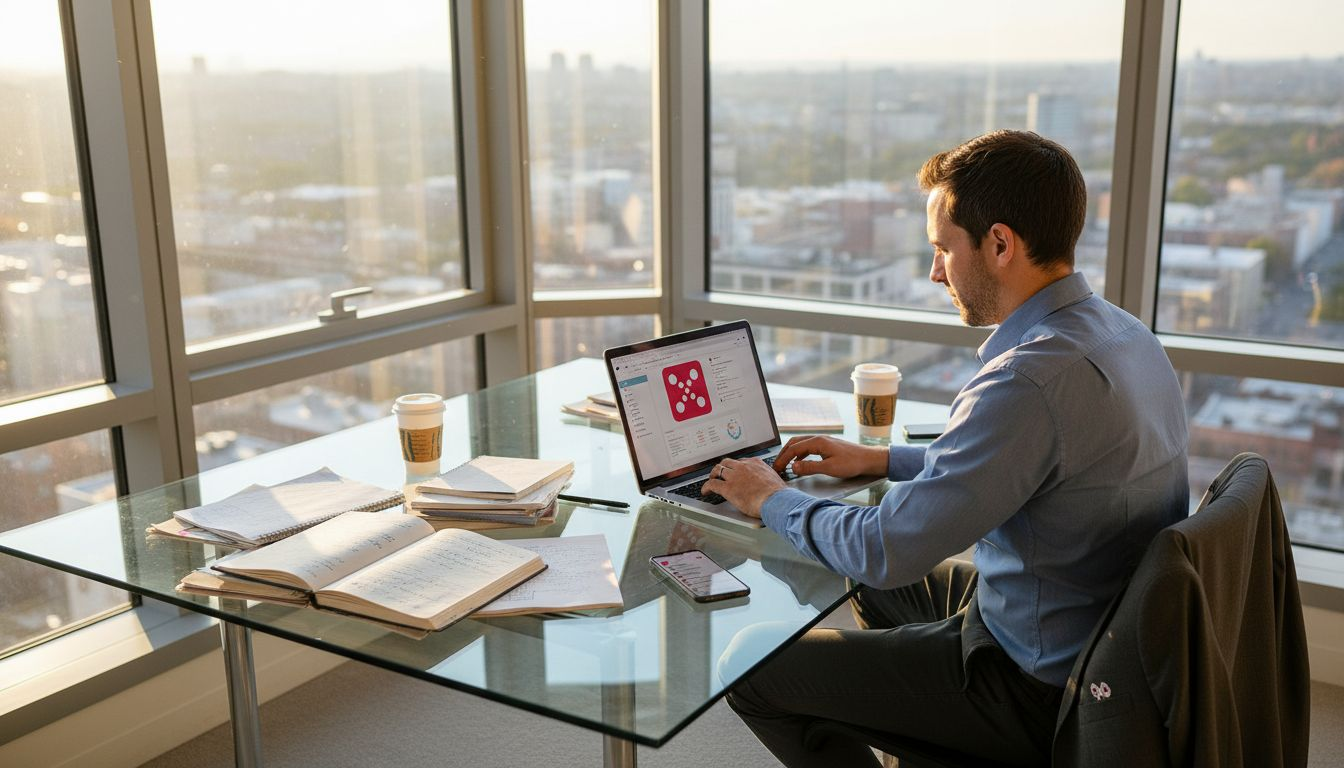 Tech leader reviews customer analytics in city office