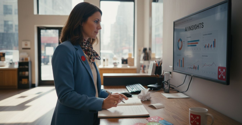 Retail manager checks AI customer experience dashboard