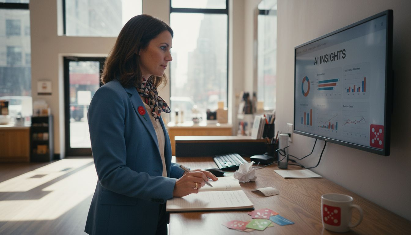 Retail manager checks AI customer experience dashboard