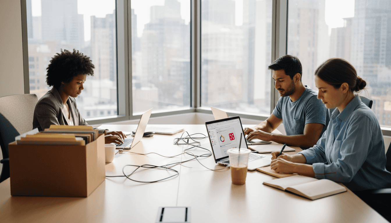 CX managers using AI chat tools in office
