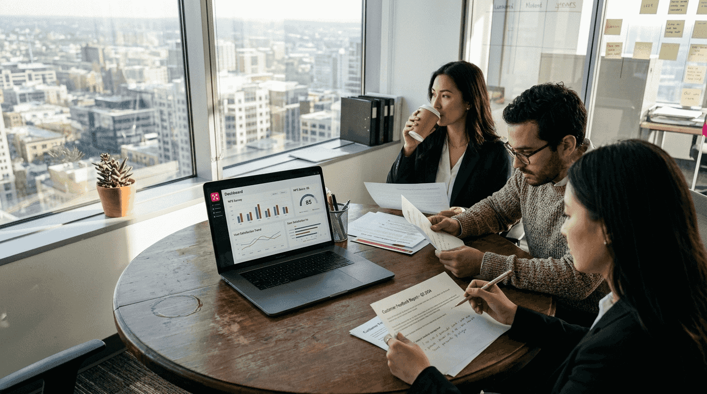 Team reviewing customer experience feedback