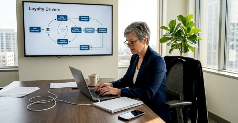 CX leader working on loyalty strategy in office